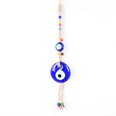 Myros - Evil Eye Macrame Oval Shaped Knitted Bead Detailed Wall Hanging