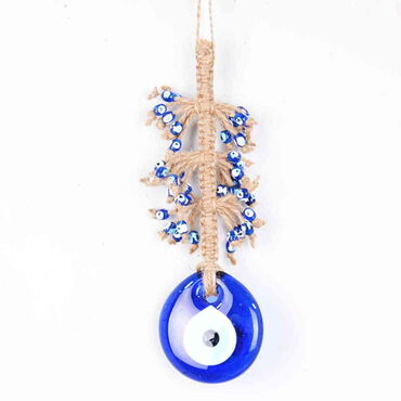 Evil Eye Macrame Oval Shaped Multi Bead Tassel Detailed Wall Hanging - Myros