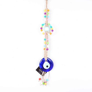 Myros - Evil Eye Macrame Oval Shaped Pastel Bead Knitted Detailed Wall Hanging