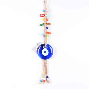 Evil Eye Macrame Oval Shaped Ring Bead Detailed Wall Hanging - Myros