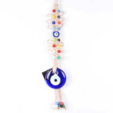 Evil Eye Macrame Oval Shaped Ringed Knitted Bead Detailed Wall Hanging - Myros