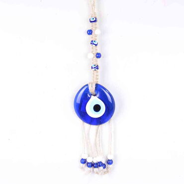 Evil Eye Macrame Oval Shaped Single Row Knitted Bead Detailed Wall Hanging - Myros