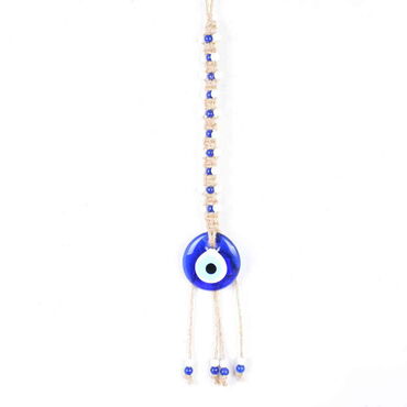 Myros - Evil Eye Macrame Oval Shaped Single Row Knitted Bead Detailed Wall Hanging