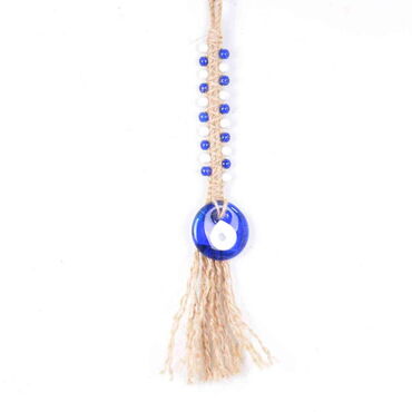 Evil Eye Macrame Oval Shaped Single Row Knitted Bead Detailed Wall Hanging - Myros