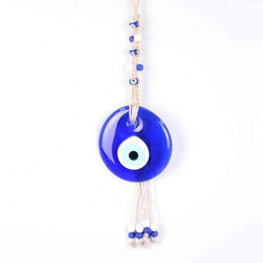 Evil Eye Macrame Oval Shaped Single Row Small Knitted Bead Detailed Wall Hanging - Myros