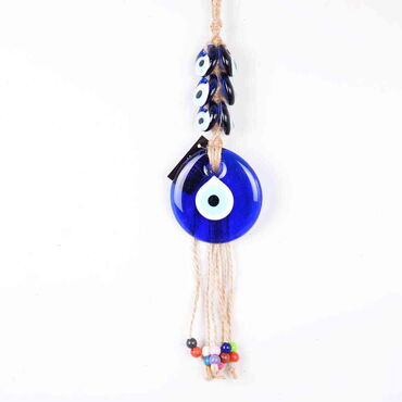 Evil Eye Macrame Oval Shaped Six Bead Knitted Detailed Wall Hanging - Myros
