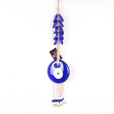 Myros - Evil Eye Macrame Oval Shaped Ten Bead Detailed Wall Hanging