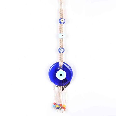 Myros - Evil Eye Macrame Oval Shaped Three Bead Detailed Wall Hanging