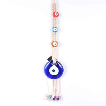 Myros - Evil Eye Macrame Oval Shaped Three Bead Detailed Wall Hanging