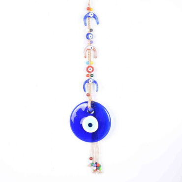 Evil Eye Macrame Oval Shaped Three Horseshoe Detailed Wall Hanging - Myros