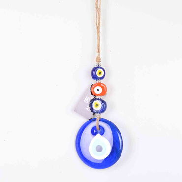 Evil Eye Macrame Oval Shaped Three Orta Bead Detailed Wall Hanging - Thumbnail