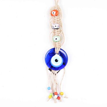 Evil Eye Macrame Oval Shaped Three Ringed Bead Detailed Wall Hanging - Myros
