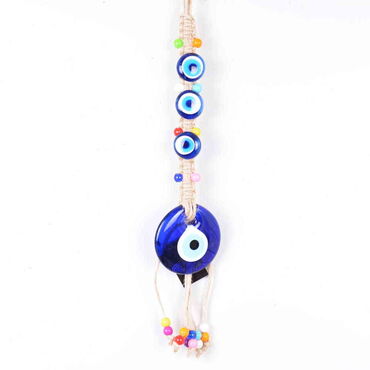Evil Eye Macrame Oval Shaped Three Bead Detailed Wall Hanging - Myros