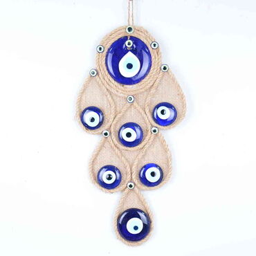 Evil Eye Macrame Seven Oval Shaped Fabric Back Detailed Wall Hanging - Myros