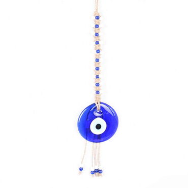Evil Eye Macrame Oval Shaped Single Row Knitted Bead Detailed Wall Hanging - Myros
