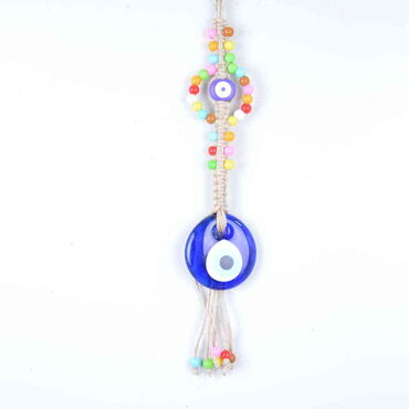Evil Eye Macrame Single Size Oval Shaped Colorful Bead Knitted Detailed Wall Hanging - Myros