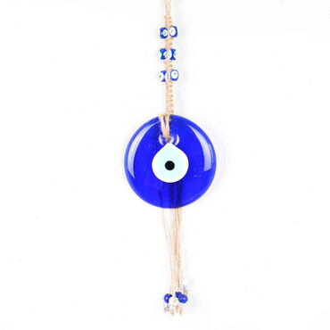 Evil Eye Macrame Single Size Oval Shaped Six Small Bead Knitted Detailed Wall Hanging - Myros