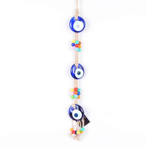 Evil Eye Macrame Triple Oval Shaped Knitted Bead Detailed Wall Hanging - 1