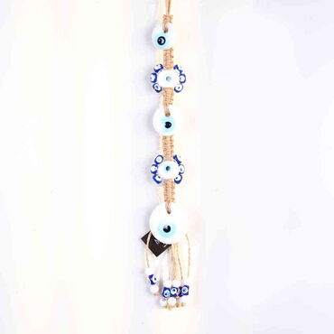 Evil Eye Macrame White Color Four Oval Shaped Wall Hanging - Myros