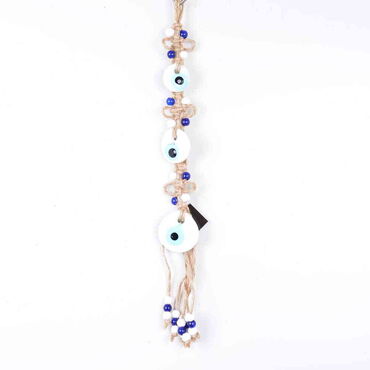 Evil Eye Macrame White Color Triple Oval Shaped Wall Hanging - Myros