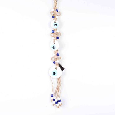 Myros - Evil Eye Macrame White Color Triple Oval Shaped Wall Hanging