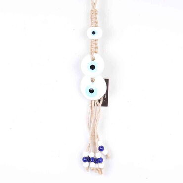 Evil Eye Macrame White Color Triple Oval Shaped Wall Hanging - Myros