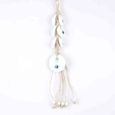 Evil Eye Macrame White Color Yedili Oval Shaped Wall Hanging - Myros