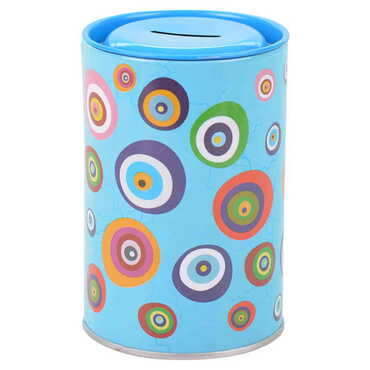 Evil Eye Themed Customised Kids Tin Round Coin Box 83x83x125 mm - Thumbnail