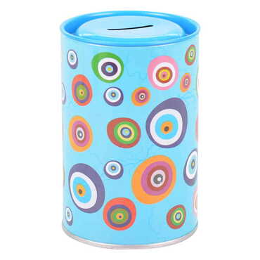 Evil Eye Themed Customised Kids Tin Round Coin Box 83x83x125 mm - Thumbnail