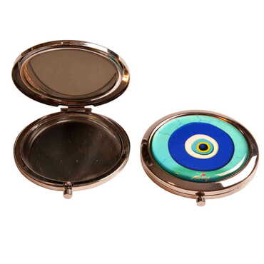 Evil Eye Themed Customised Metal Epoxy Travel Make Up Compact Mirror 70x11 mm - Thumbnail