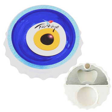 Myros - Evil Eye Themed Customised Uv Printed Bottle Cap Shaped Plastic Base Bottle Opener 63x15 mm