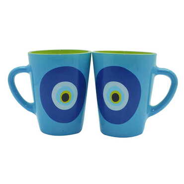 Evil Eye Themed Duo Colored and Printed Glass Mug - Myros