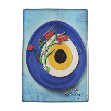 Myros - Evil Eye Themed Epoxy Dome Rectangle Souvenir Fridge Magnet 80x55 cm