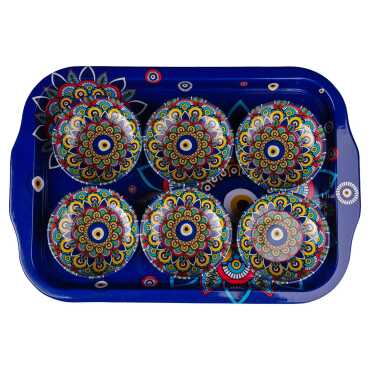 Evil Eye Themed Large Metal Tray Six Piece 95 mm Bowl Set - Myros