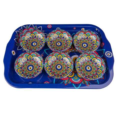 Evil Eye Themed Large Metal Tray Six Piece 95 mm Bowl Set - 7