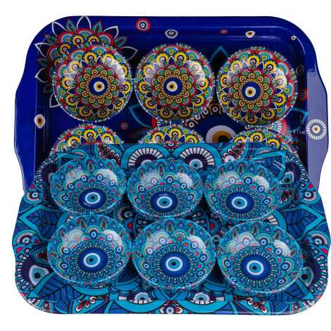 Evil Eye Themed Large Metal Tray Six Piece 95 mm Bowl Set - 2