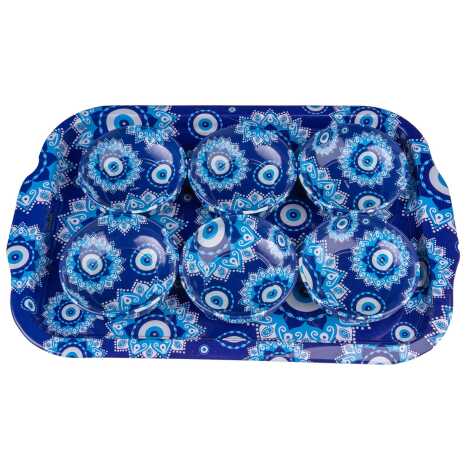 Evil Eye Themed Large Metal Tray Six Piece 95 mm Bowl Set - 4
