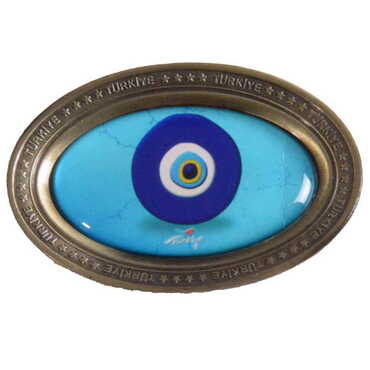 Myros - Evil Eye Themed Metal Oval Shaped Magnet