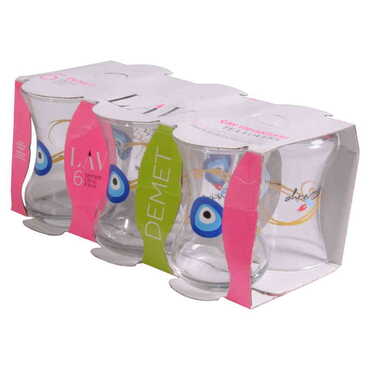 Evil Eye Themed Printed Tea Glass Set of 6 Pcs - Thumbnail