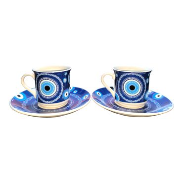 Evil Eye Themed Turkish Coffee Cup Set of 2 pcs - Thumbnail