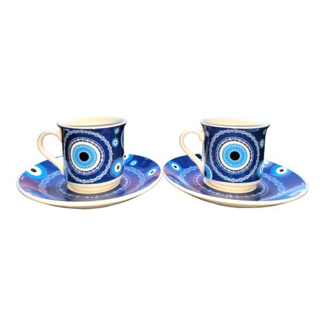 Evil Eye Themed Turkish Coffee Cup Set of 2 pcs