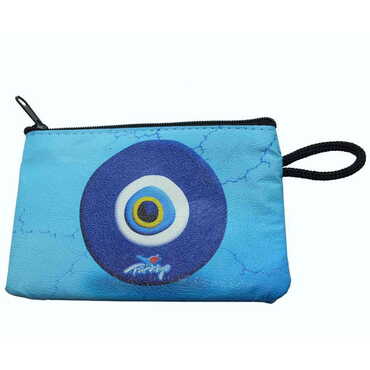 Evil Eye Themed Turkish Woven Wallet 113x80x8 mm - Thumbnail