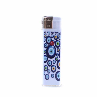 Evil Eye Themed UV Plastic White Printed Lighter - Thumbnail