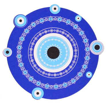 Evil Eye Themed Wooden Custom Printed Souvenir Coaster 100 mm - Thumbnail