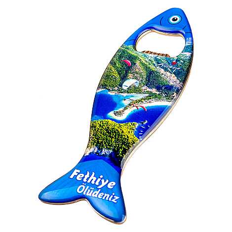 Fethiye Bölgesi Temalı Myros Metal Balık Açacak Magnet 120x43 mm - 1