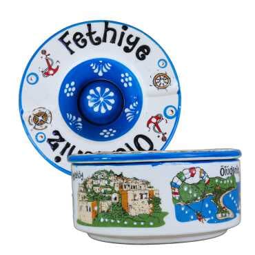 Fethiye Region Themed Traditional Large Covered Ashtray 115*55 mm