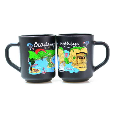 Fethiye Region Themed Colored Glass Mug - Thumbnail