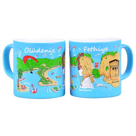 Fethiye Region Themed Customised Serigraphy Printed Ceramic Mug 82x90 mm