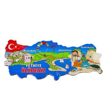Fethiye Region Themed Metallic Map Refrigerator Magnet - Myros