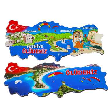 Fethiye Region Themed Metallic Map Refrigerator Magnet - 2
